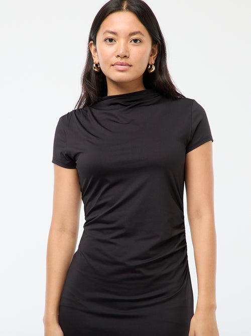 Lange effen jurk met korte mouwen - Kiabi