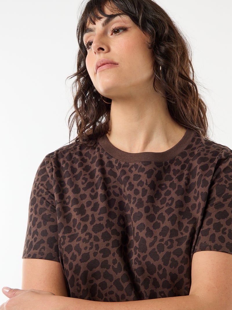 Lange effen T-shirtjurk Bruin - Kiabi