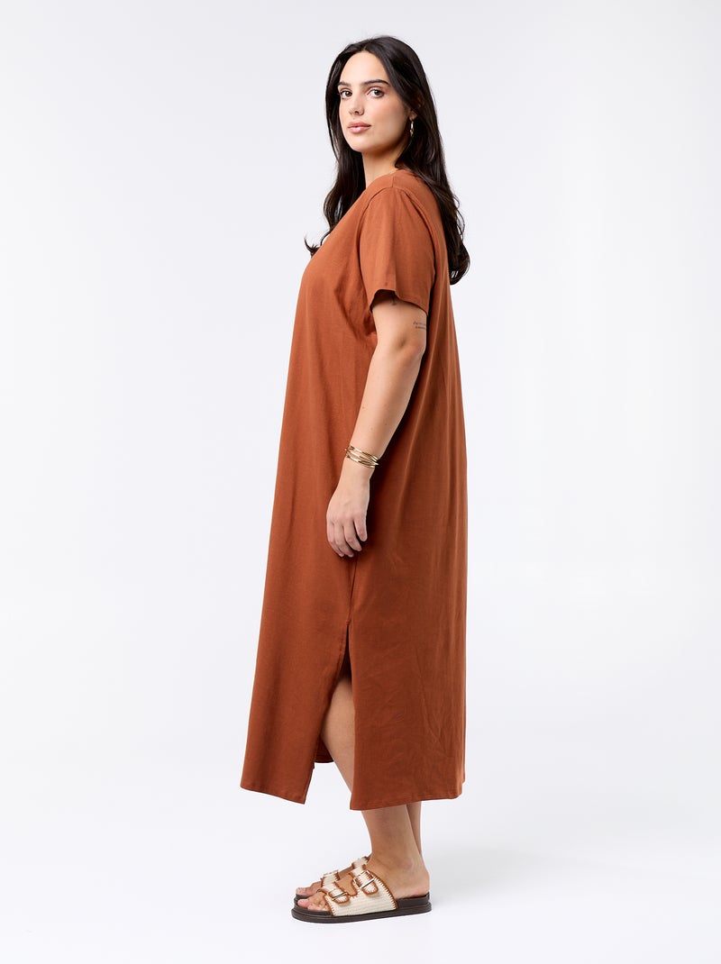Lange effen T-shirtjurk Bruin - Kiabi