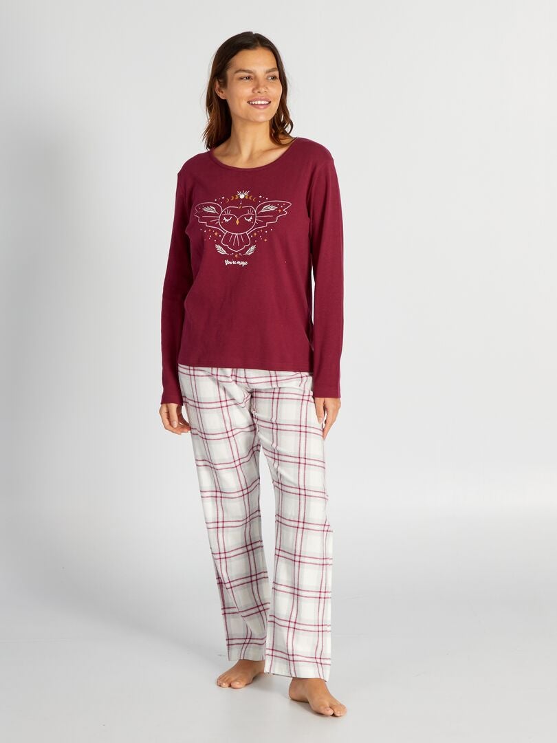 Lange Flanellen Pyjama Met T Shirt Broek Delig ROOD Kiabi