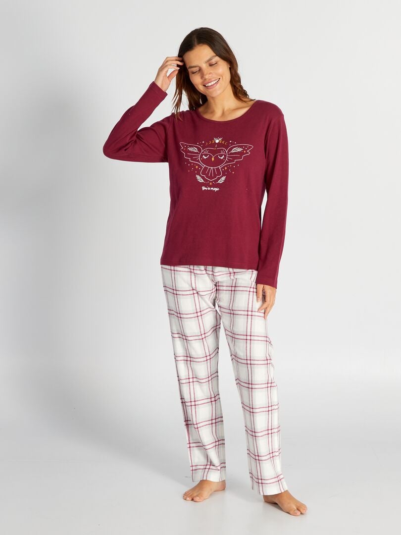 Lange Flanellen Pyjama Met T Shirt Broek Delig Rood Kiabi