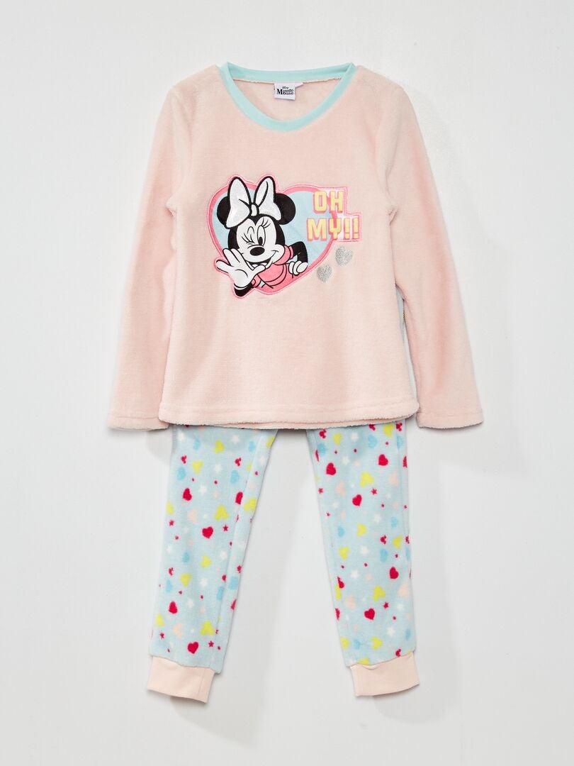 Lange fleece pyjama met 'Disney'-print - 2-delig roze / blauw - Kiabi