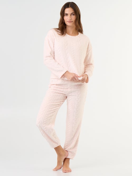 Lange fleece pyjama met kabelmotief - 2-delig - Kiabi Lange fleece pyjama met kabelmotief - 2-delig - Kiabi