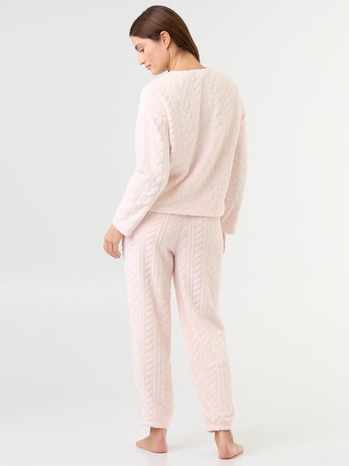 Lange fleece pyjama met kabelmotief - 2-delig - Kiabi Lange fleece pyjama met kabelmotief - 2-delig - Kiabi