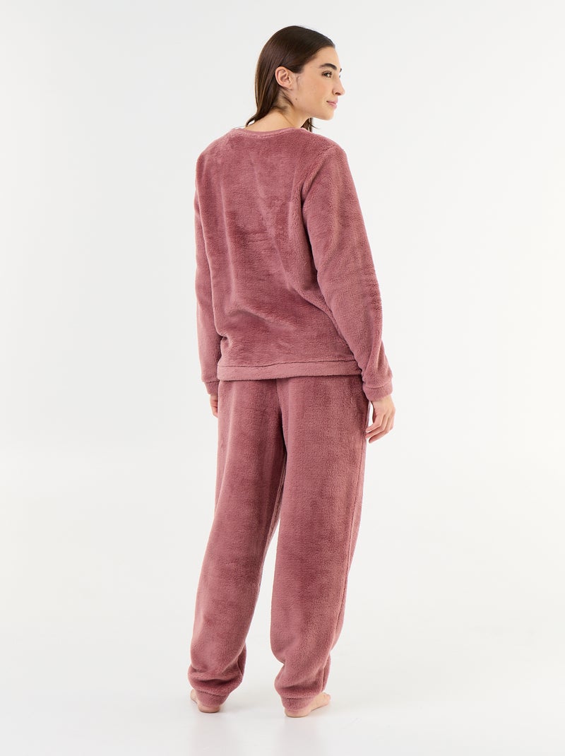 Lange fleece pyjama T-shirt + broek - 2-delig Rose - Kiabi