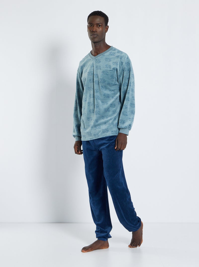 Lange fleecepyjama - 2-delig blauw - Kiabi