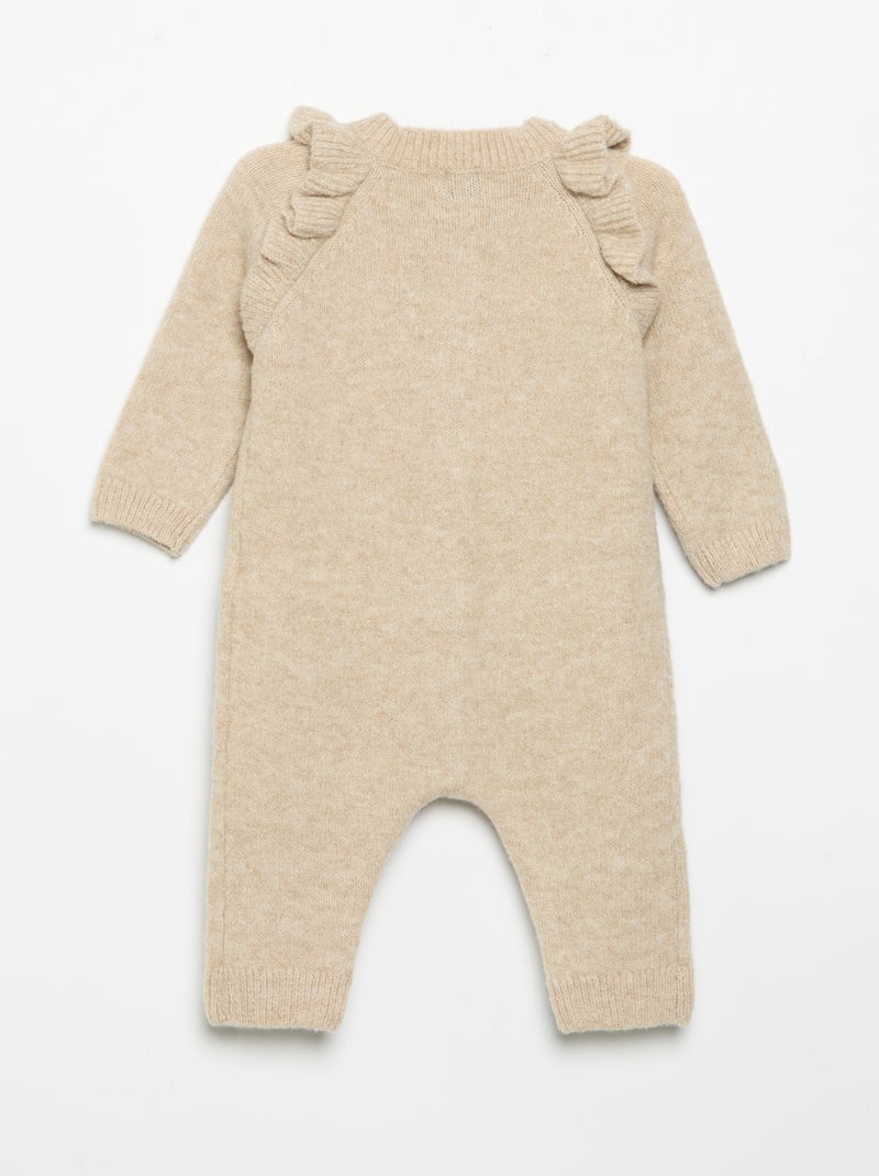 Lange gebreide jumpsuit met hartjes Biege - Kiabi