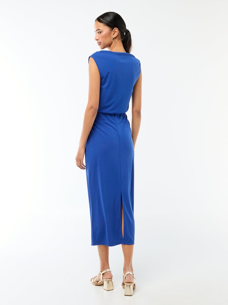 Lange gedrapeerde jurk met watervalhals Blauw - Kiabi