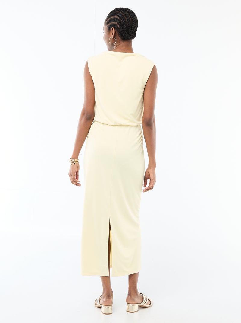 Lange gedrapeerde jurk met watervalhals Geel - Kiabi