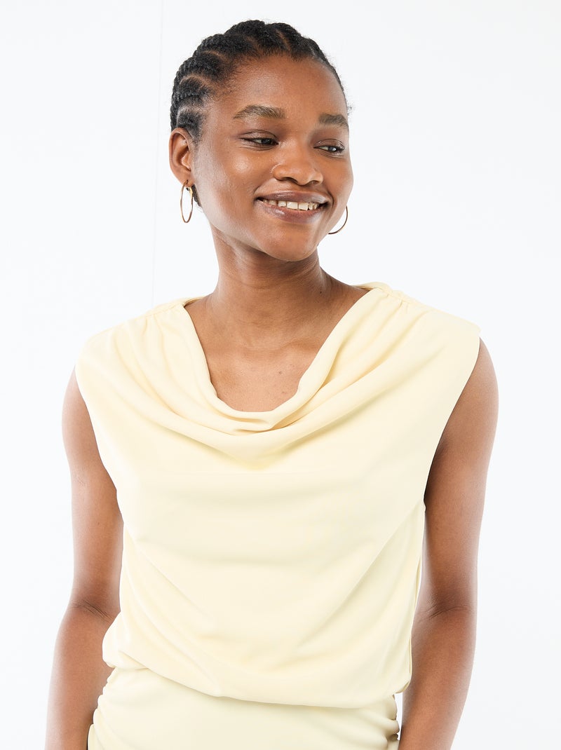 Lange gedrapeerde jurk met watervalhals Geel - Kiabi