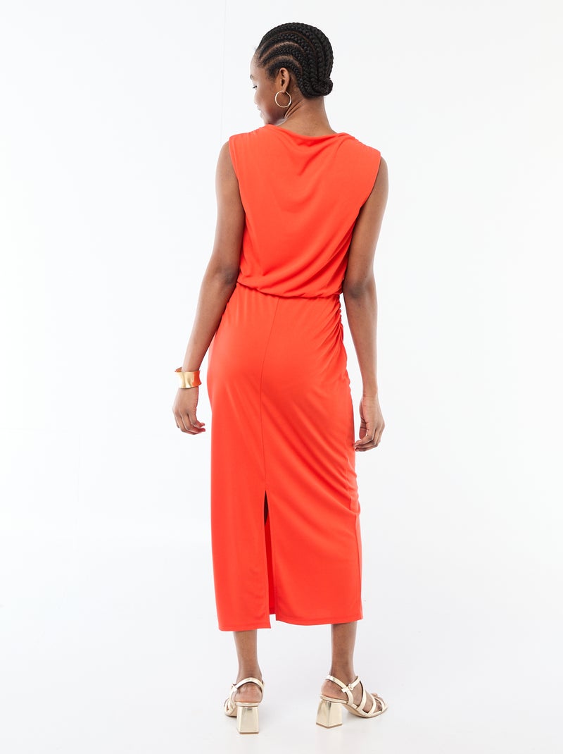 Lange gedrapeerde jurk met watervalhals Rood - Kiabi