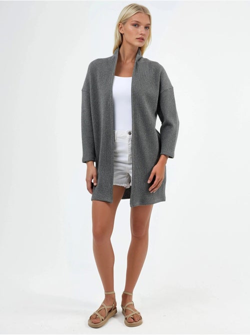 Lange geribde gebreide cardigan met open kraag busem - Kiabi Lange geribde gebreide cardigan met open kraag busem - Kiabi