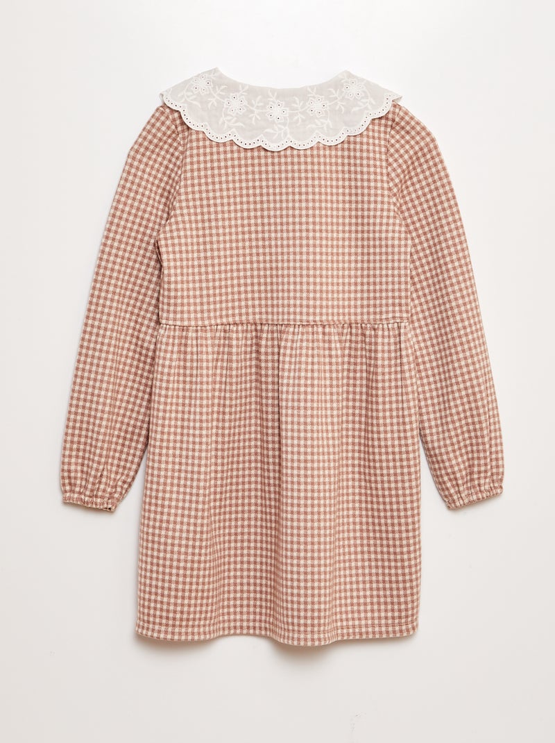 Lange geruite jurk met brede kraag BIEGE - Kiabi