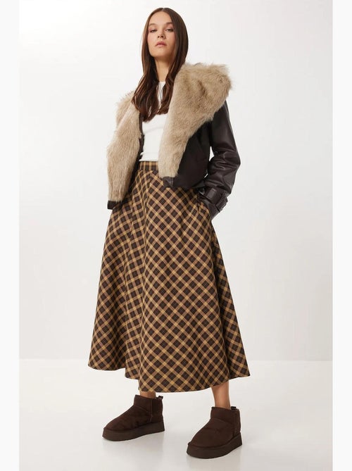 Lange geruite rok met zakdetails en ritssluiting istanbul - Kiabi