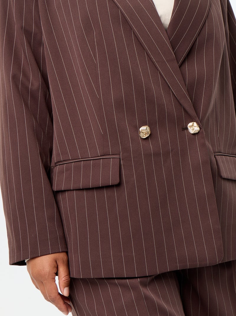 Lange getailleerde blazer met dubbele knoopsluiting Bruin - Kiabi