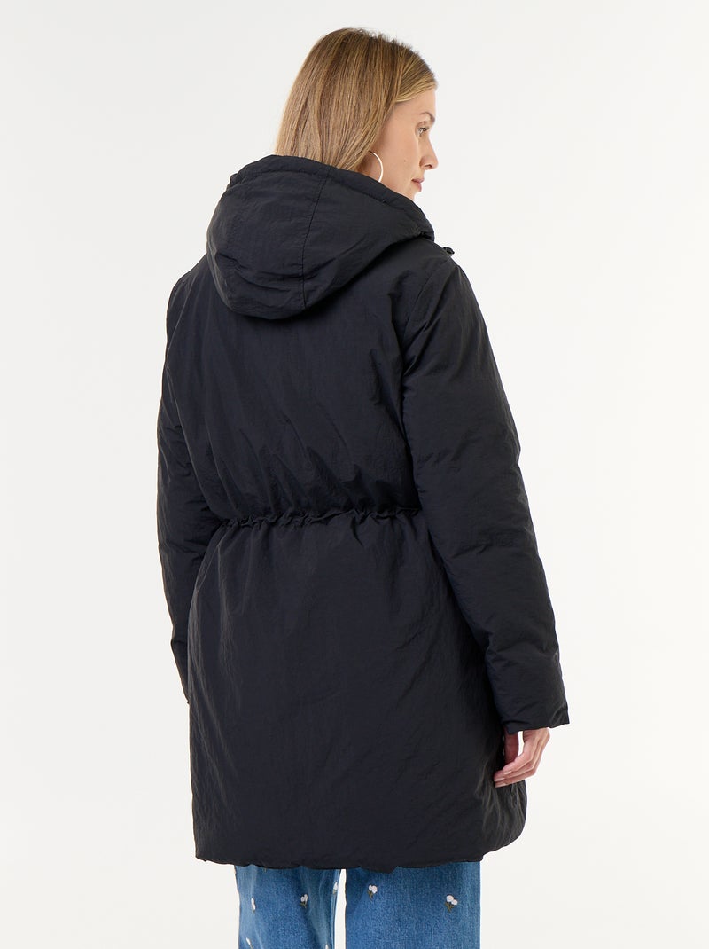 Lange gewatteerde parka met capuchon Zwart - Kiabi