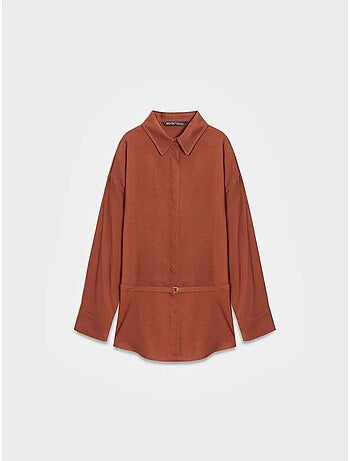 Lange geweven blouse met ceintuur dilvin