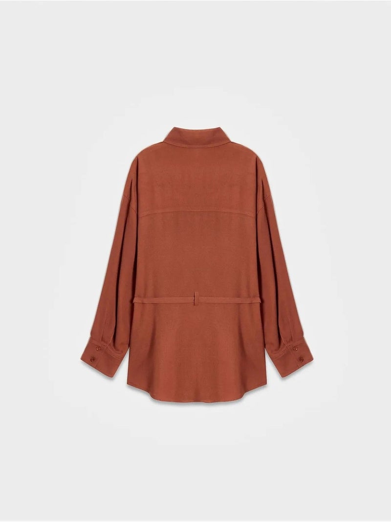 Lange geweven blouse met ceintuur dilvin Terracotta - Kiabi