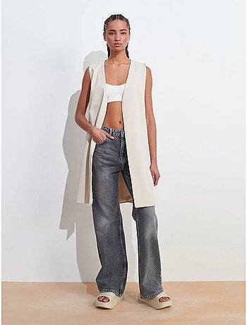 Lange geweven crêpe gilet met uitsnijding dilvin