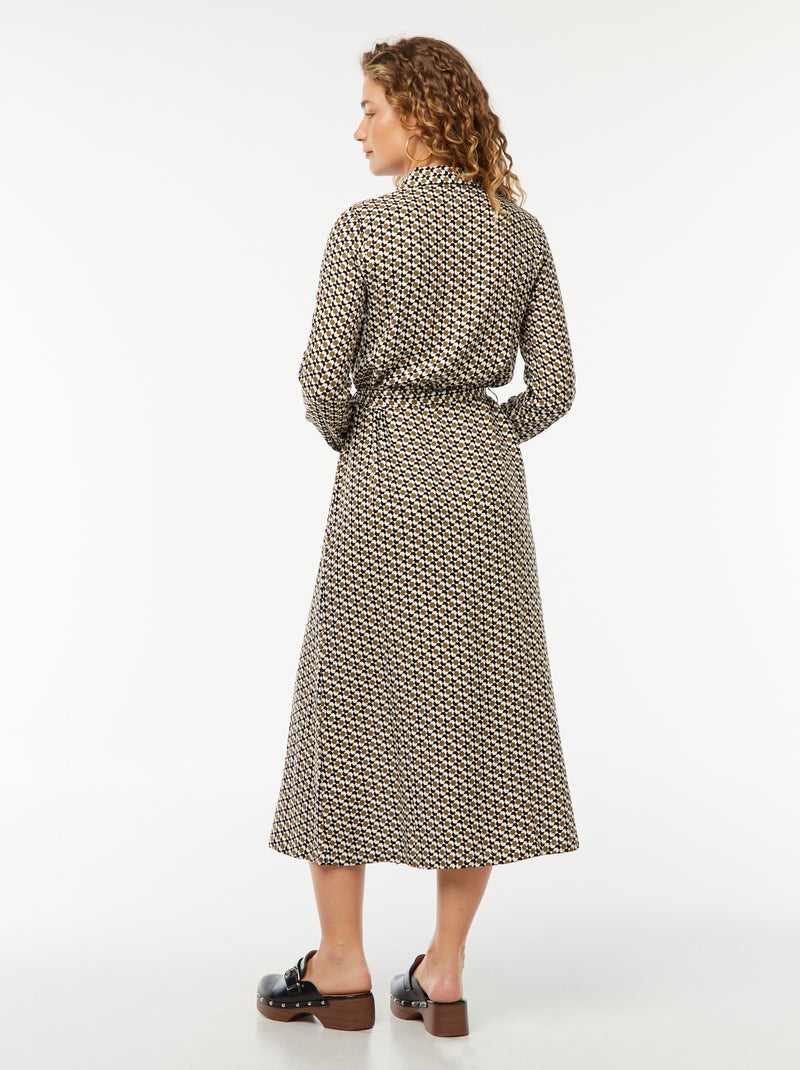 Lange hemdjurk met print en ceintuur Biege - Kiabi