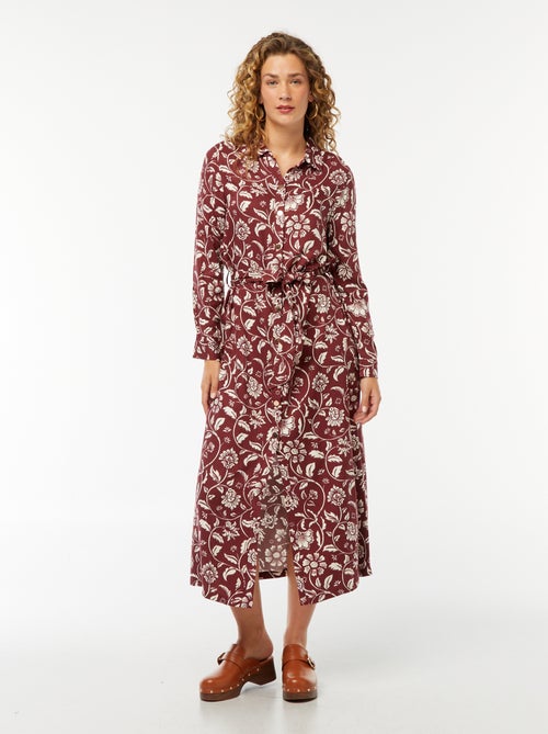 Lange hemdjurk met print en ceintuur - Kiabi