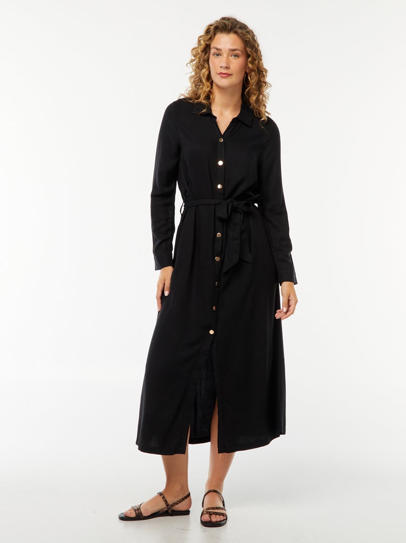 Lange hemdjurk met print en ceintuur zwart Dame Kiabi