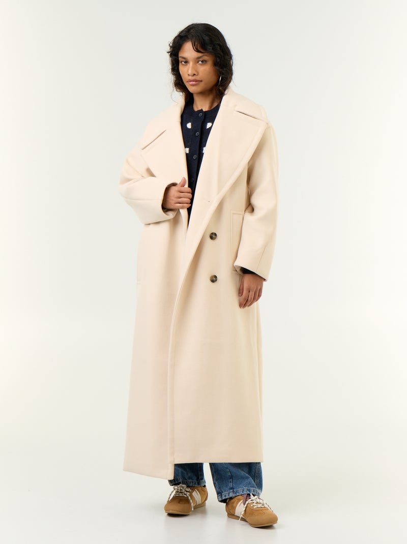Lange jas met wollook Biege - Kiabi