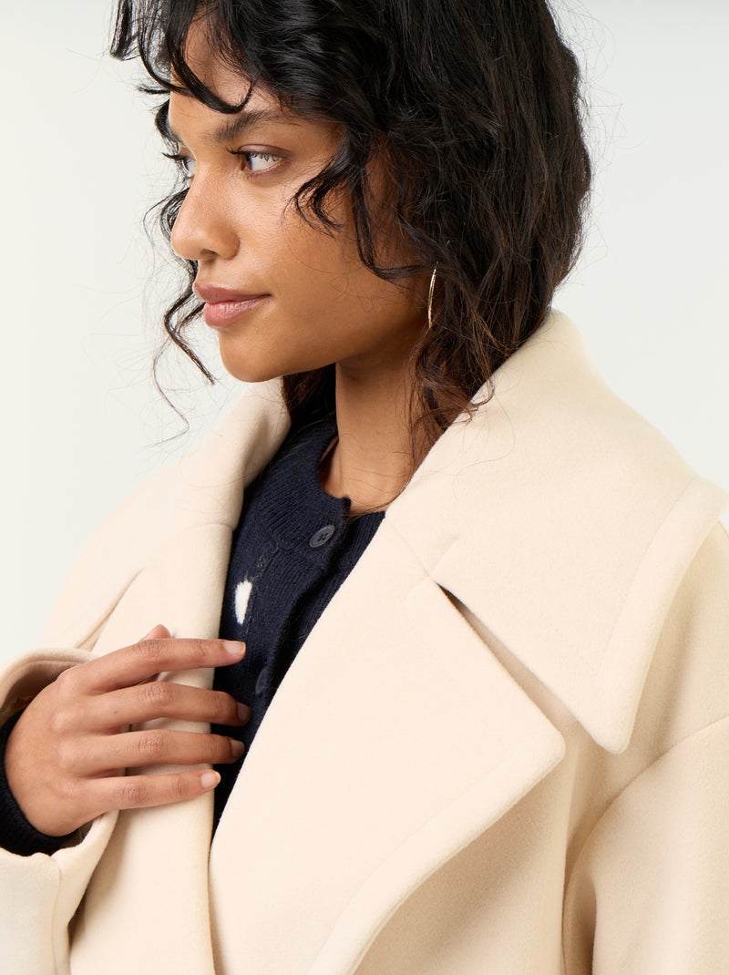Lange jas met wollook Biege - Kiabi