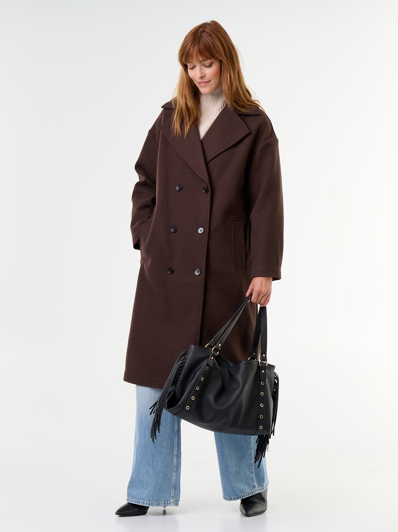 Lange jas met wollook en reverskraag Bruin - Kiabi
