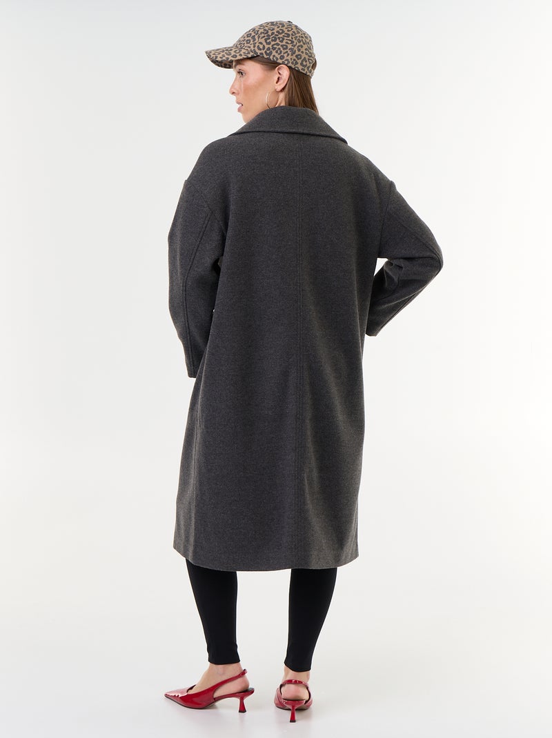 Lange jas met wollook en reverskraag Grijs - Kiabi