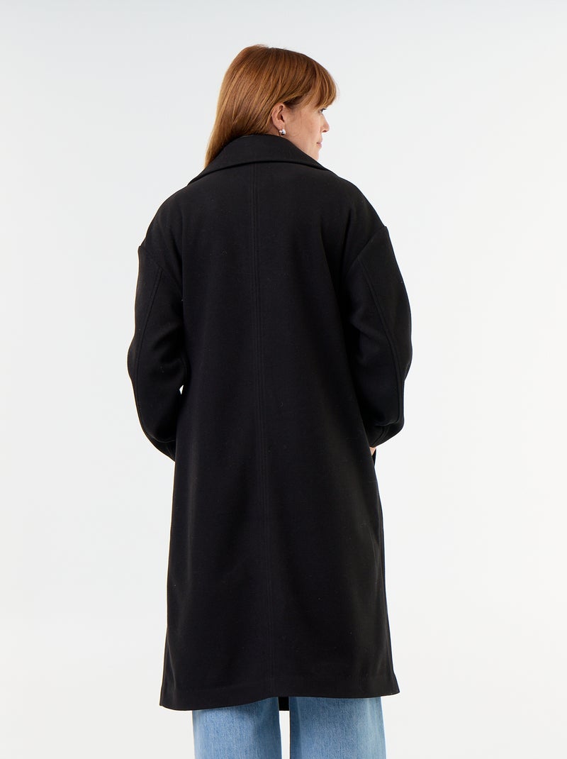 Lange jas met wollook en reverskraag Zwart - Kiabi