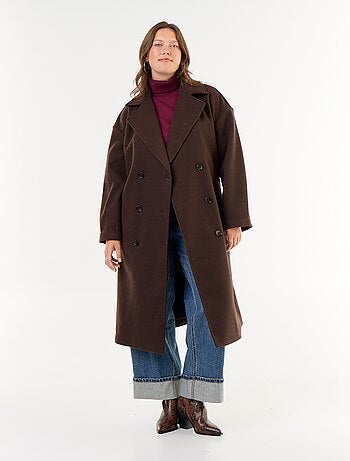 Lange jas met wollook en tailleurkraag
