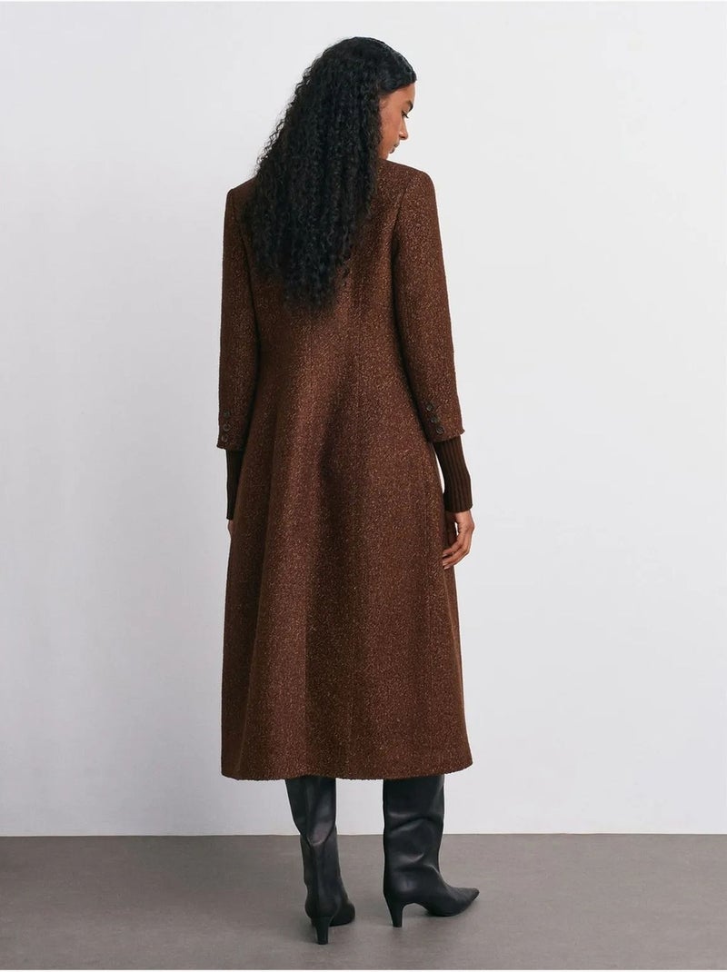 Lange Jas Van Gestructureerde Tweed Bruin - Kiabi