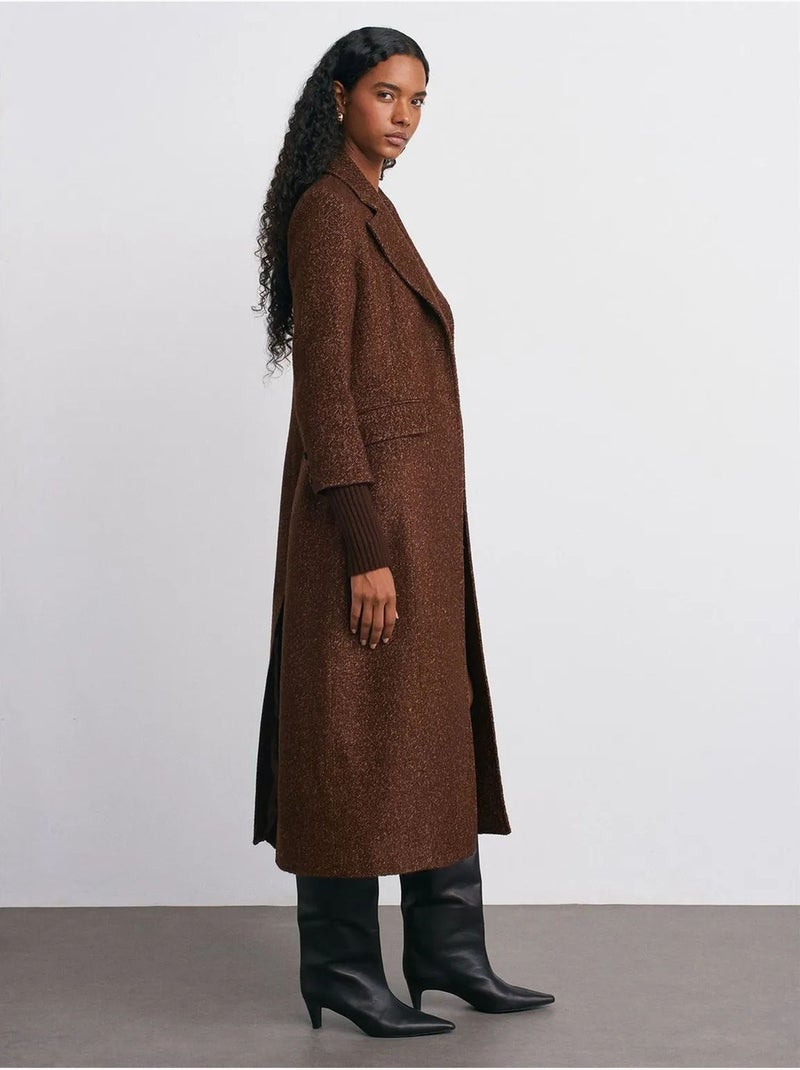 Lange Jas Van Gestructureerde Tweed Bruin - Kiabi