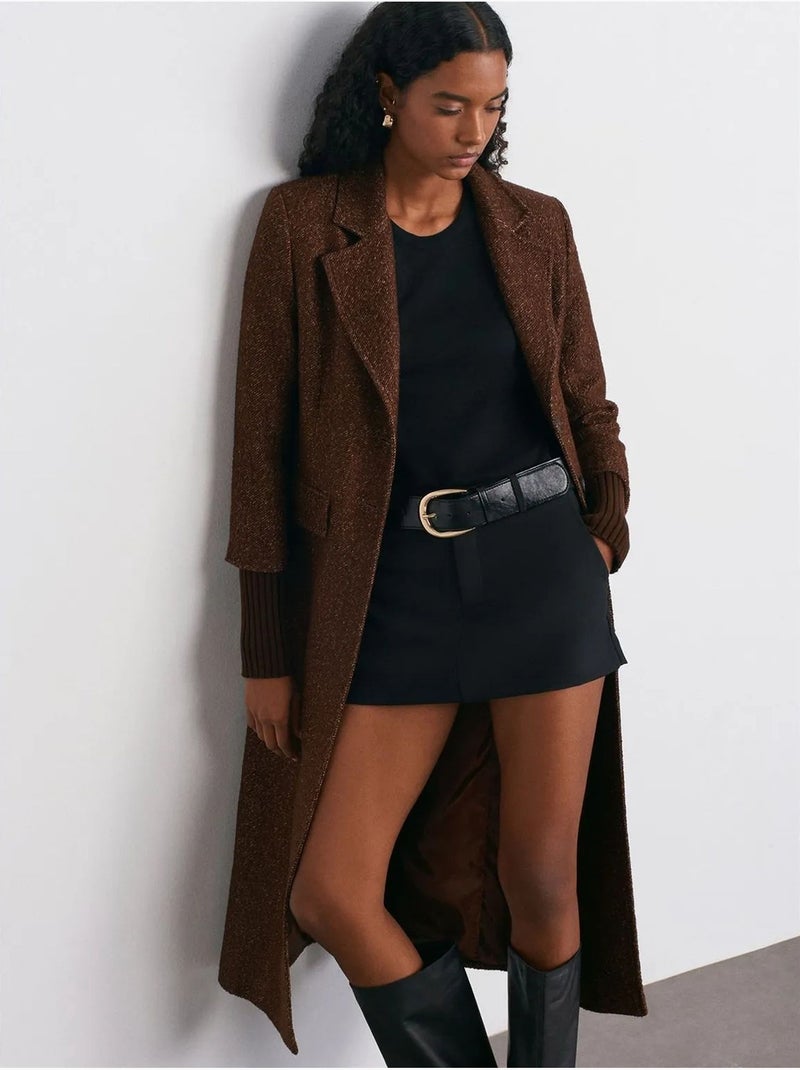 Lange Jas Van Gestructureerde Tweed Bruin - Kiabi