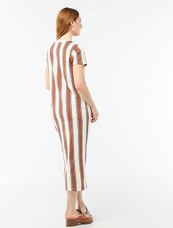 Lange jersey jurk met korte mouwen