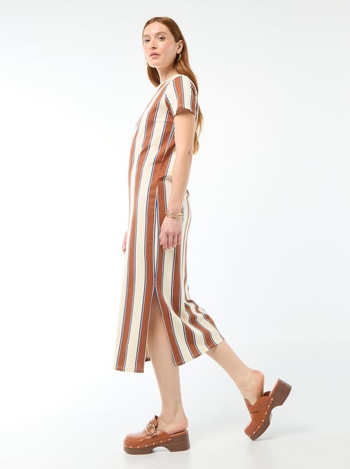 Lange jersey jurk met korte mouwen - Kiabi