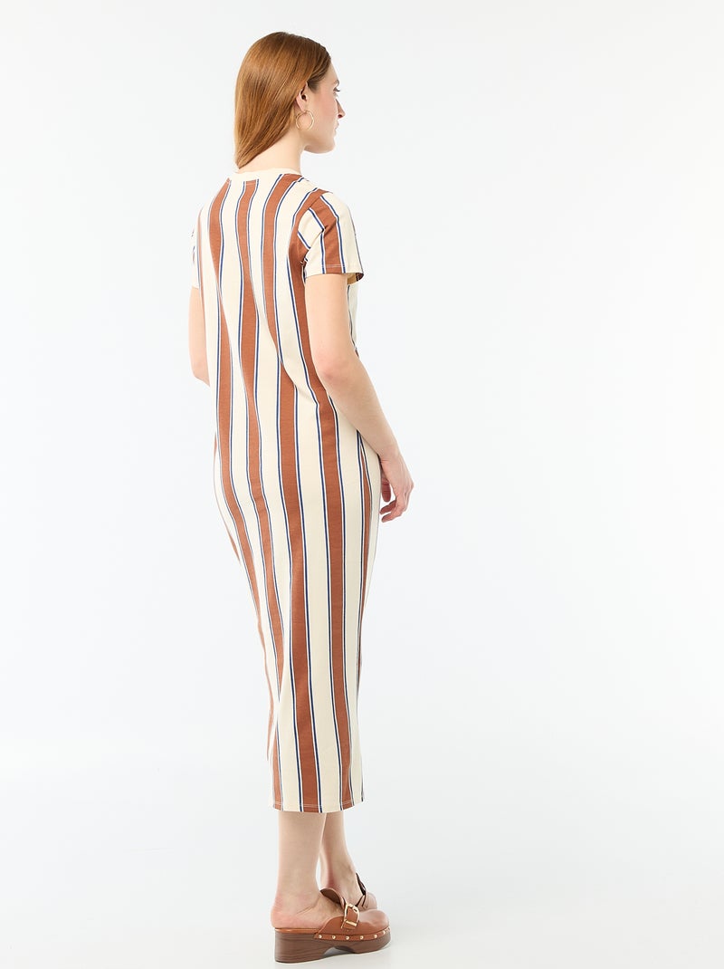 Lange jersey jurk met korte mouwen Biege - Kiabi