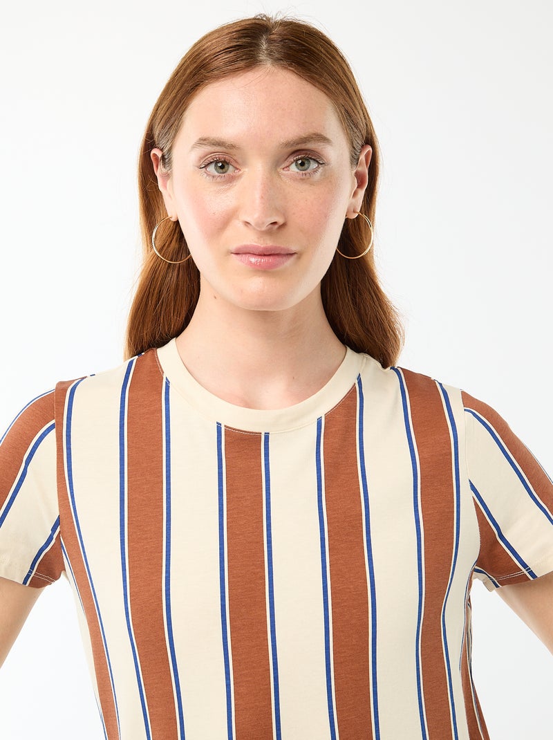 Lange jersey jurk met korte mouwen Biege - Kiabi