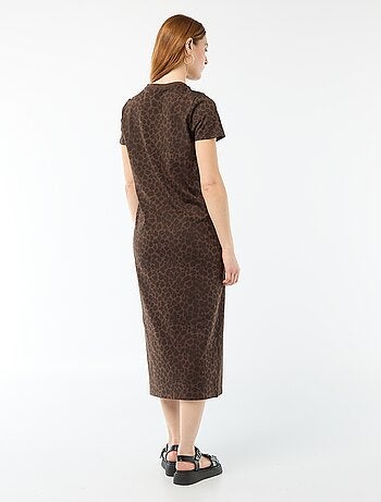 Lange jersey jurk met korte mouwen