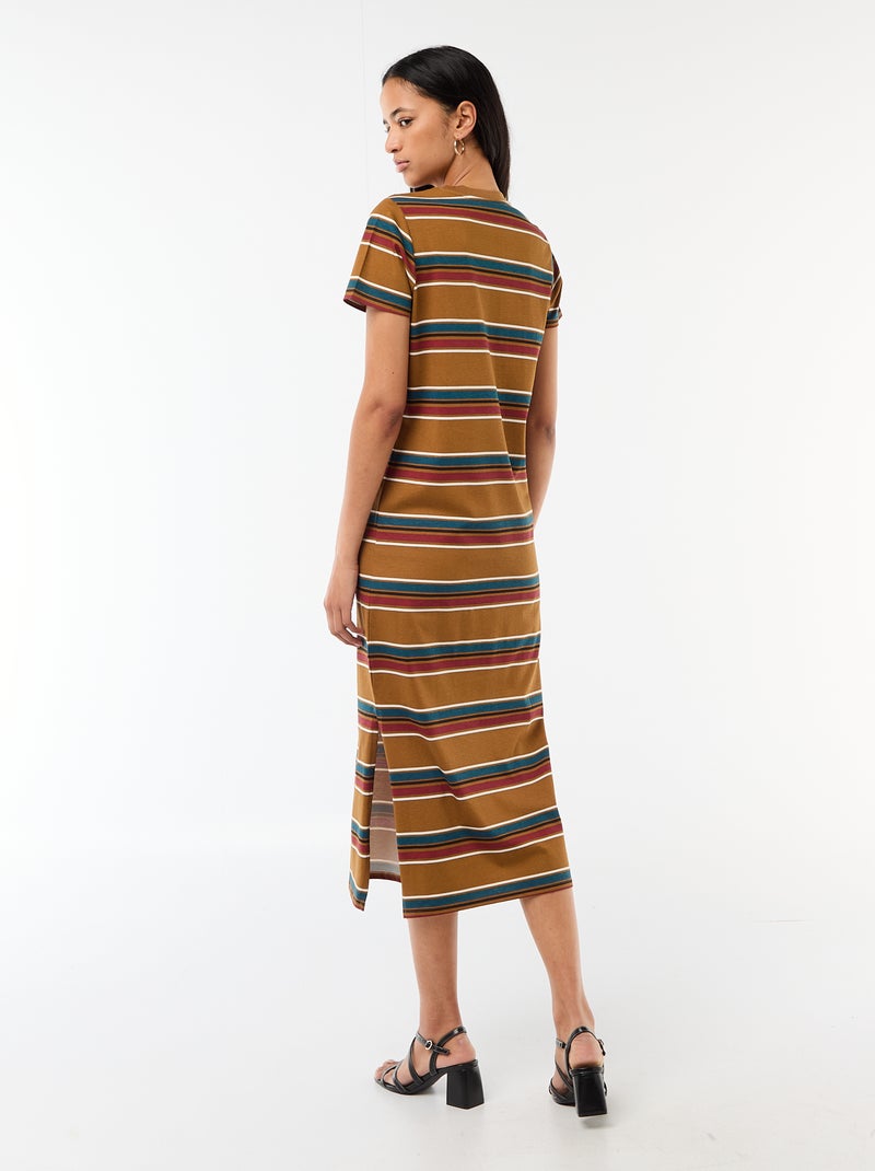 Lange jersey jurk met korte mouwen Bruin - Kiabi