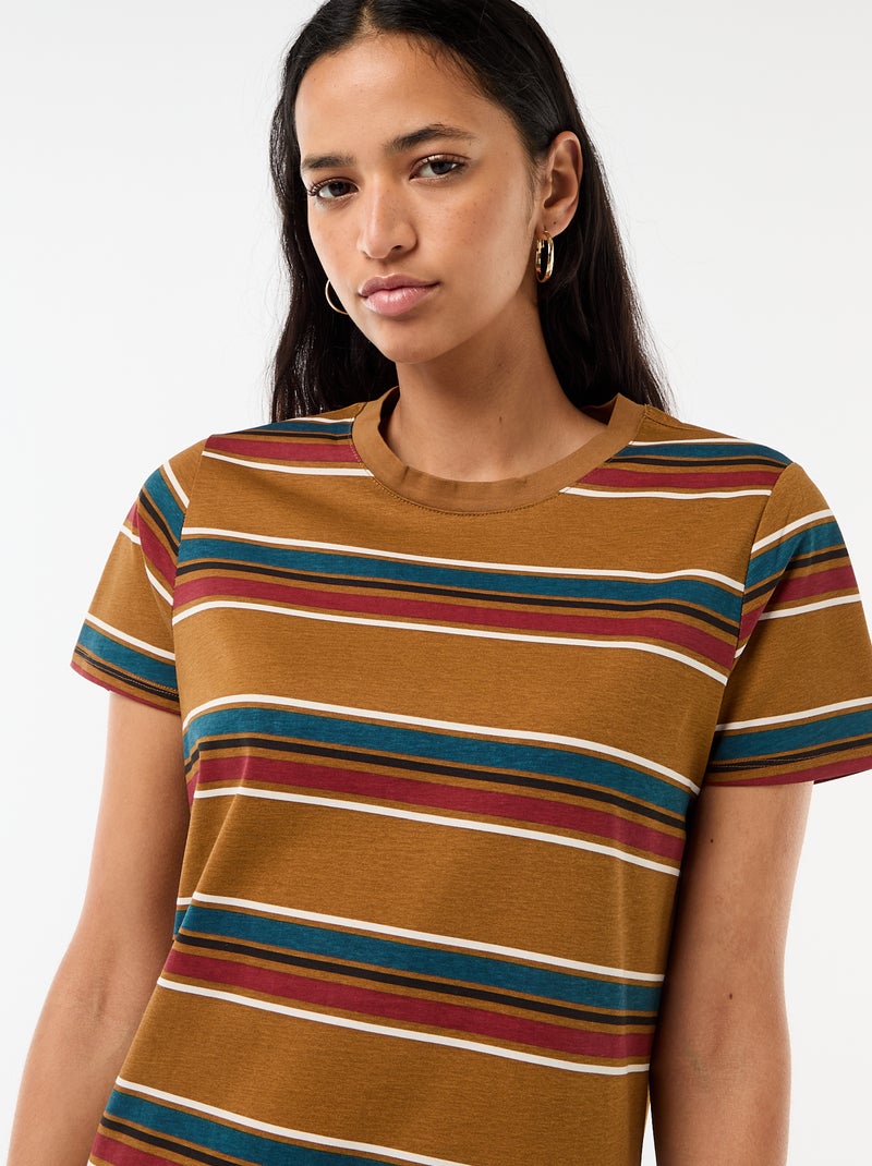 Lange jersey jurk met korte mouwen Bruin - Kiabi