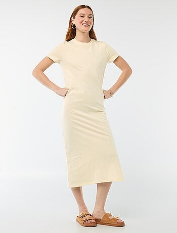 Lange jersey jurk met korte mouwen