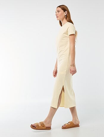 Lange jersey jurk met korte mouwen