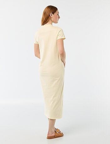 Lange jersey jurk met korte mouwen