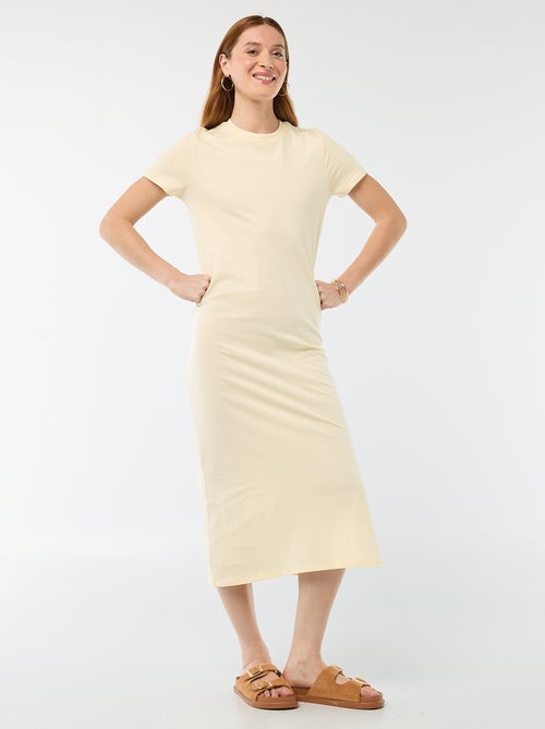 Lange jersey jurk met korte mouwen - Kiabi