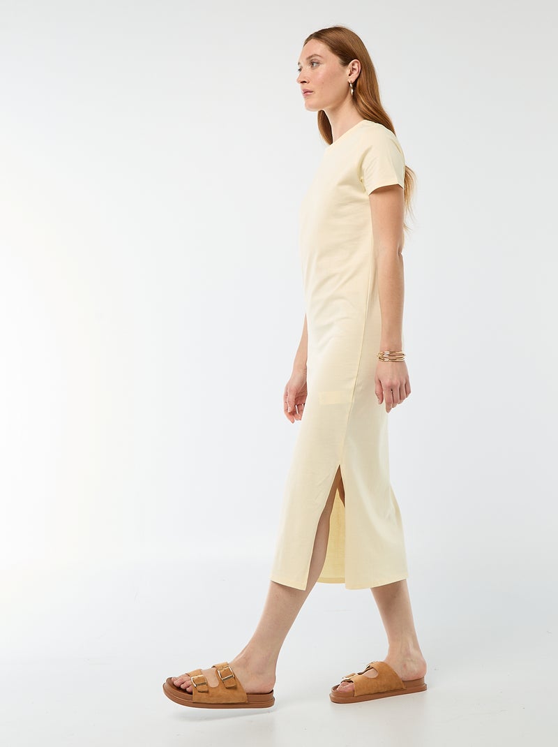 Lange jersey jurk met korte mouwen Geel - Kiabi