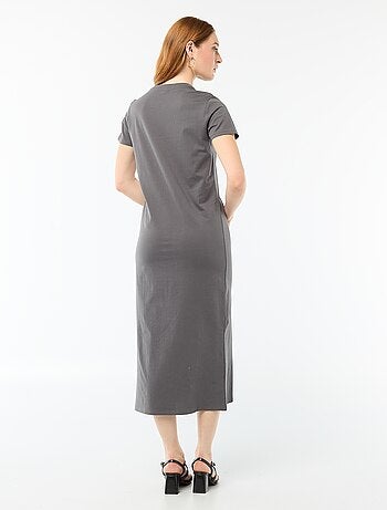 Lange jersey jurk met korte mouwen