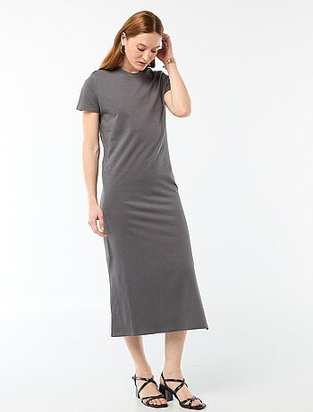 Lange jersey jurk met korte mouwen