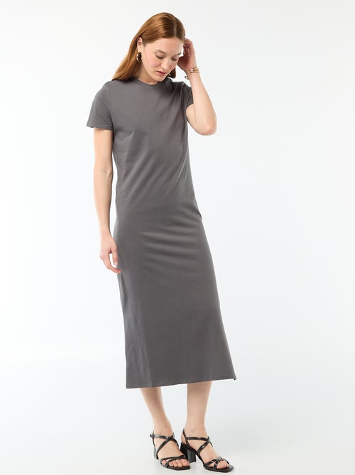 Lange jersey jurk met korte mouwen - Kiabi